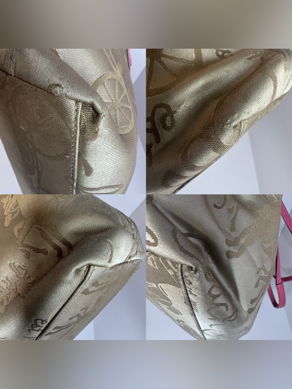 #419 Coach Signature Khaki Satin Horse & Carriage w/ Pink Leather Shoulder Tote - Picture 13 of 17